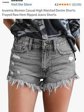Gray Distressed Denim Jean Cutoff Shorts XL